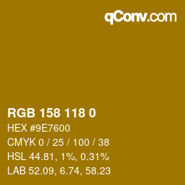 Color code: RGB 158 118 0 | qconv.com