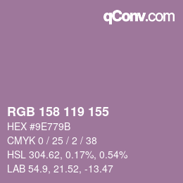 Color code: RGB 158 119 155 | qconv.com