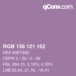 Color code: RGB 158 121 162 | qconv.com