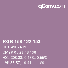 Color code: RGB 158 122 153 | qconv.com
