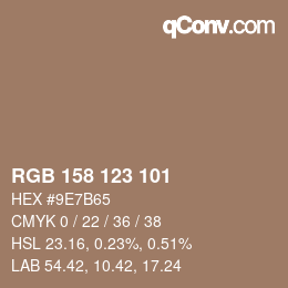 Color code: RGB 158 123 101 | qconv.com