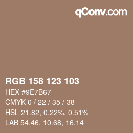 颜色代码: RGB 158 123 103 | qconv.com