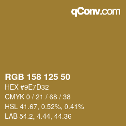 Color code: RGB 158 125 50 | qconv.com