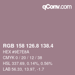 カラーコード: RGB 158 126.8 138.4 | qconv.com