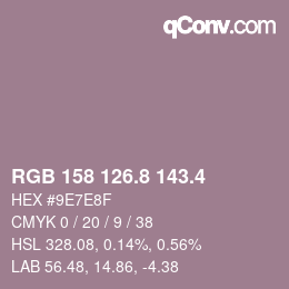 カラーコード: RGB 158 126.8 143.4 | qconv.com