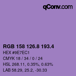 カラーコード: RGB 158 126.8 193.4 | qconv.com