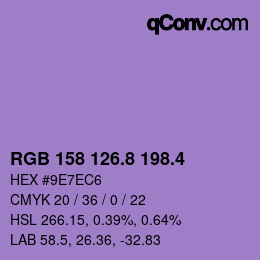 カラーコード: RGB 158 126.8 198.4 | qconv.com