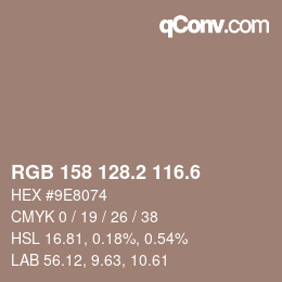 カラーコード: RGB 158 128.2 116.6 | qconv.com