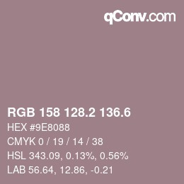 カラーコード: RGB 158 128.2 136.6 | qconv.com