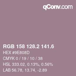 カラーコード: RGB 158 128.2 141.6 | qconv.com