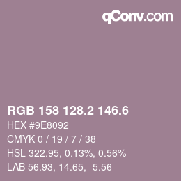 カラーコード: RGB 158 128.2 146.6 | qconv.com