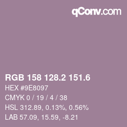 カラーコード: RGB 158 128.2 151.6 | qconv.com