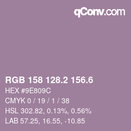 カラーコード: RGB 158 128.2 156.6 | qconv.com