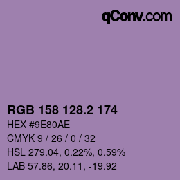 カラーコード: RGB 158 128.2 174 | qconv.com