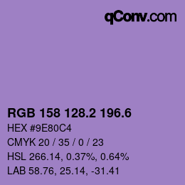 カラーコード: RGB 158 128.2 196.6 | qconv.com