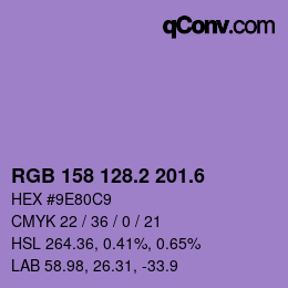 カラーコード: RGB 158 128.2 201.6 | qconv.com