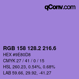 カラーコード: RGB 158 128.2 216.6 | qconv.com