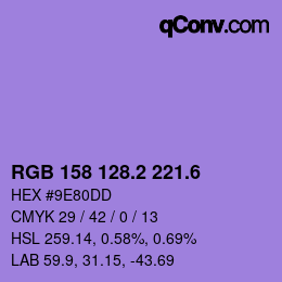 カラーコード: RGB 158 128.2 221.6 | qconv.com