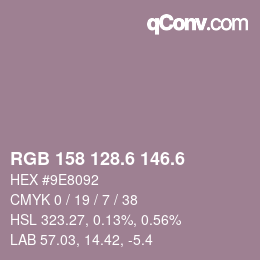 カラーコード: RGB 158 128.6 146.6 | qconv.com