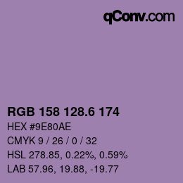 カラーコード: RGB 158 128.6 174 | qconv.com