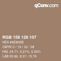 颜色代码: RGB 158 128 107 | qconv.com