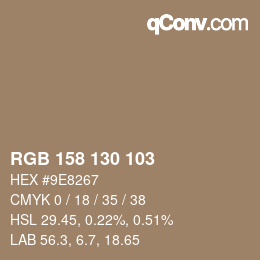 Color code: RGB 158 130 103 | qconv.com