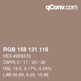颜色代码: RGB 158 131 118 | qconv.com