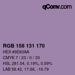 颜色代码: RGB 158 131 170 | qconv.com