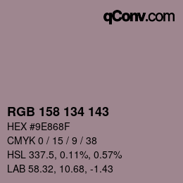 Color code: RGB 158 134 143 | qconv.com