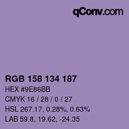 Color code: RGB 158 134 187 | qconv.com