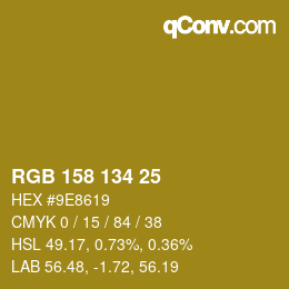 Color code: RGB 158 134 25 | qconv.com
