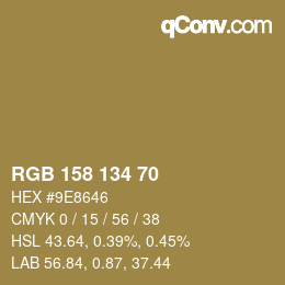 Color code: RGB 158 134 70 | qconv.com