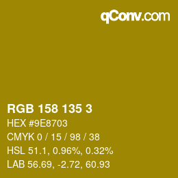 カラーコード: RGB 158 135 3 | qconv.com