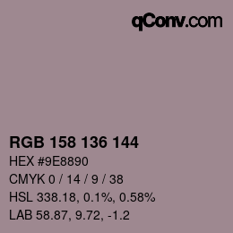 カラーコード: RGB 158 136 144 | qconv.com