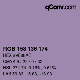 Color code: RGB 158 136 174 | qconv.com