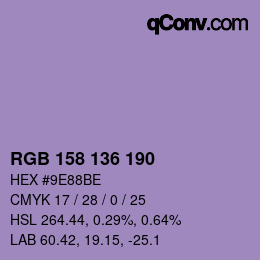 Color code: RGB 158 136 190 | qconv.com