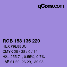 Color code: RGB 158 136 220 | qconv.com