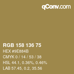 Color code: RGB 158 136 75 | qconv.com