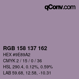 カラーコード: RGB 158 137 162 | qconv.com