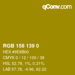 Color code: RGB 158 139 0 | qconv.com