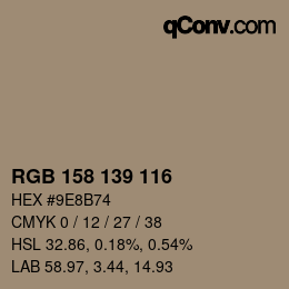 Color code: RGB 158 139 116 | qconv.com