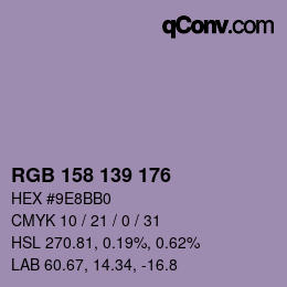 Color code: RGB 158 139 176 | qconv.com