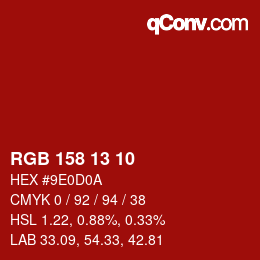 Farbcode: RGB 158 13 10 | qconv.com