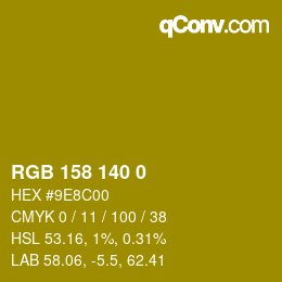 Color code: RGB 158 140 0 | qconv.com