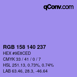 Color code: RGB 158 140 237 | qconv.com