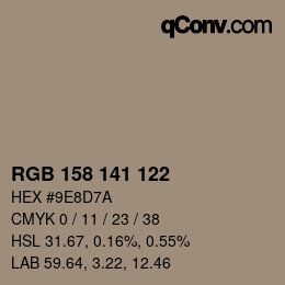 颜色代码: RGB 158 141 122 | qconv.com