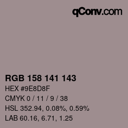 Color code: RGB 158 141 143 | qconv.com
