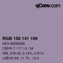 Color code: RGB 158 141 169 | qconv.com