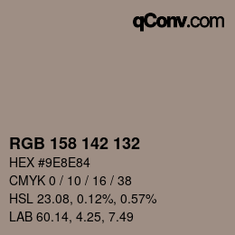 Color code: RGB 158 142 132 | qconv.com