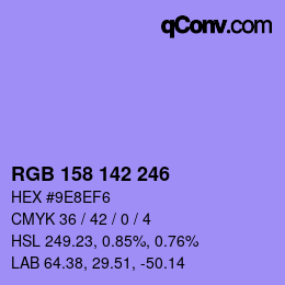 Color code: RGB 158 142 246 | qconv.com